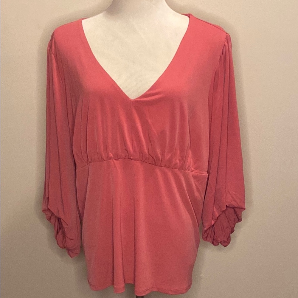 Torrid Pink Asymmetrical Bishop Sleeve Blouse